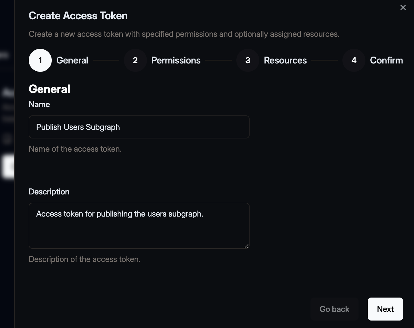 Enter general access token information
